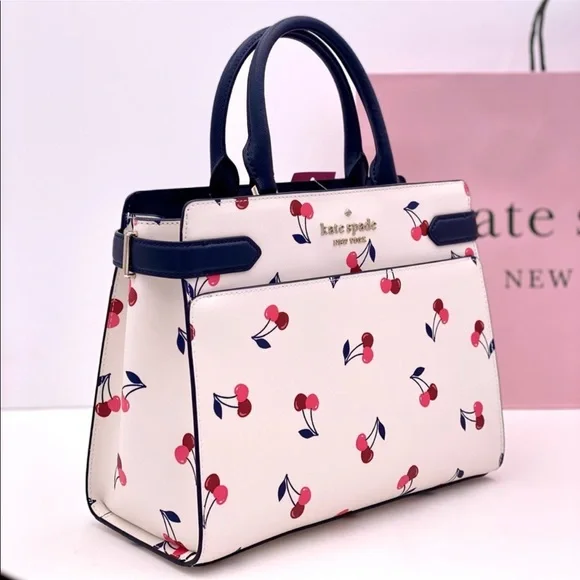 Kate Spade White and Navy Cherry Print Handbag - Picture 13 of 14